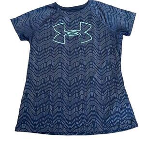 EUC Under Armour Navy Blue Silver Waves Short Sleeve Tee Size M